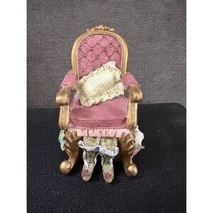 Vintage Dezine Chair Shaped Trinket Box Jewelry Box Hand Painted Flowers Cat